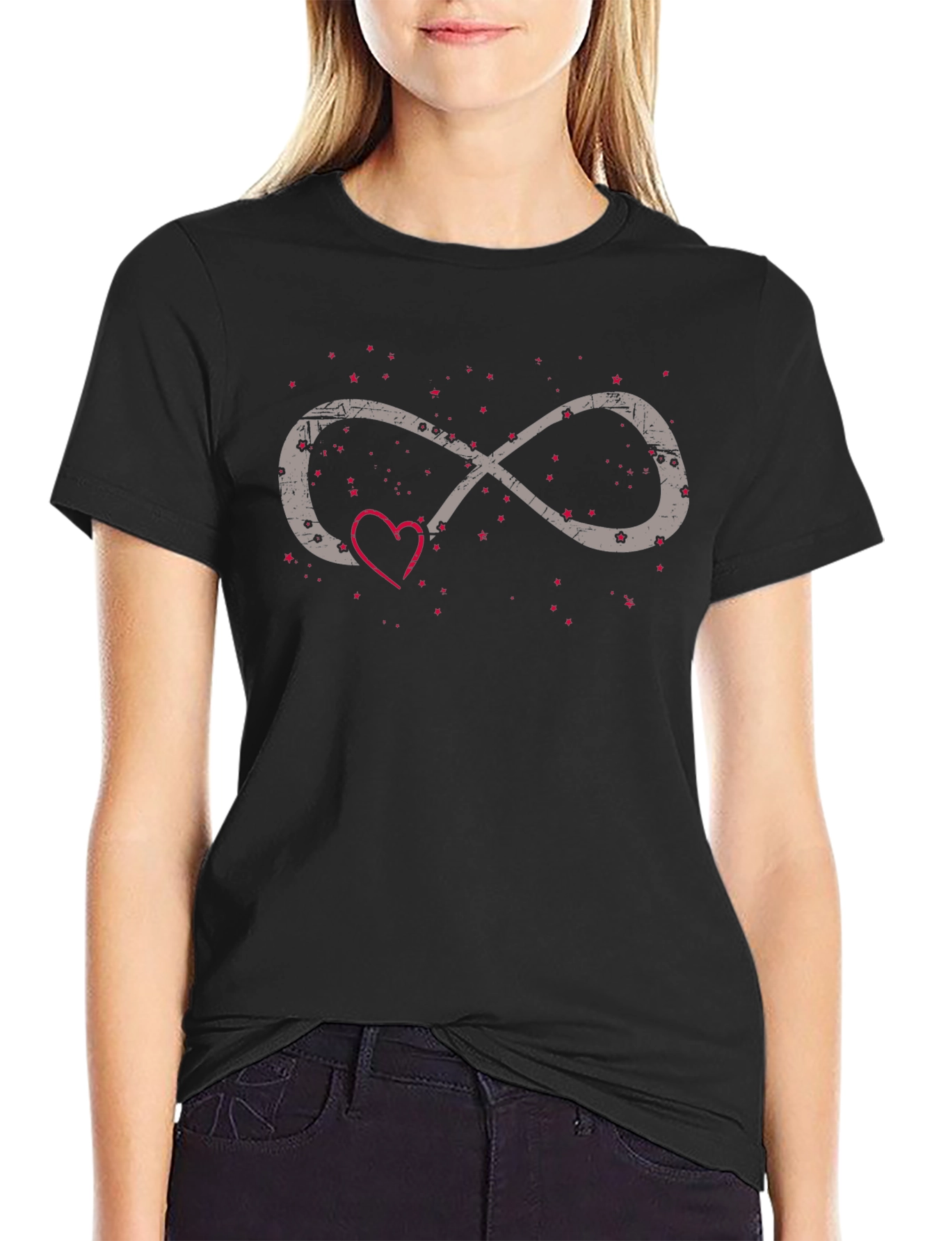 Infinity Love Heart Graphic Tee - Black Casual Shirt