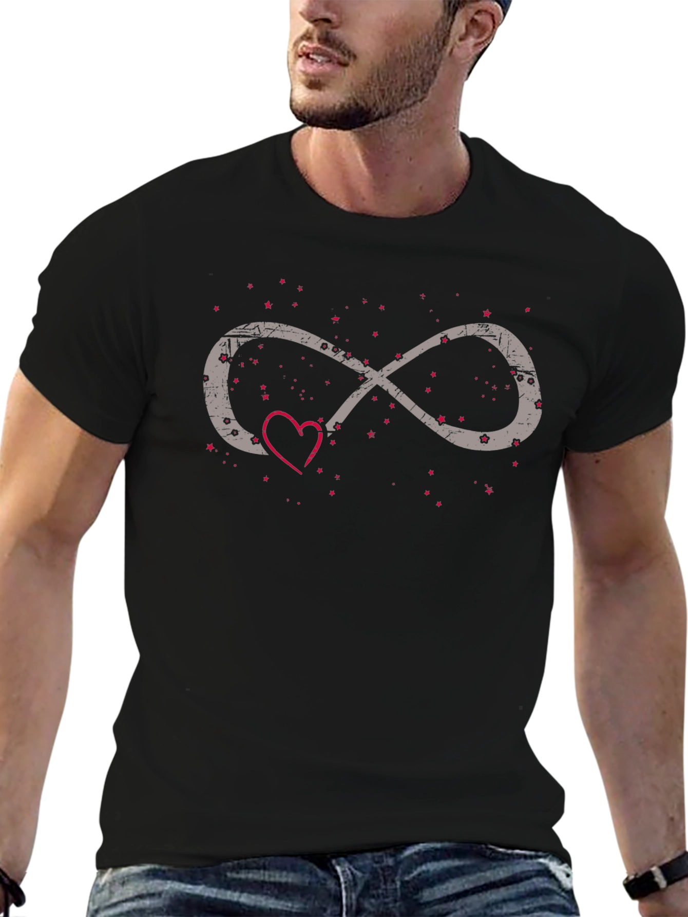 Infinity Love Heart Graphic Tee - Black Casual Shirt