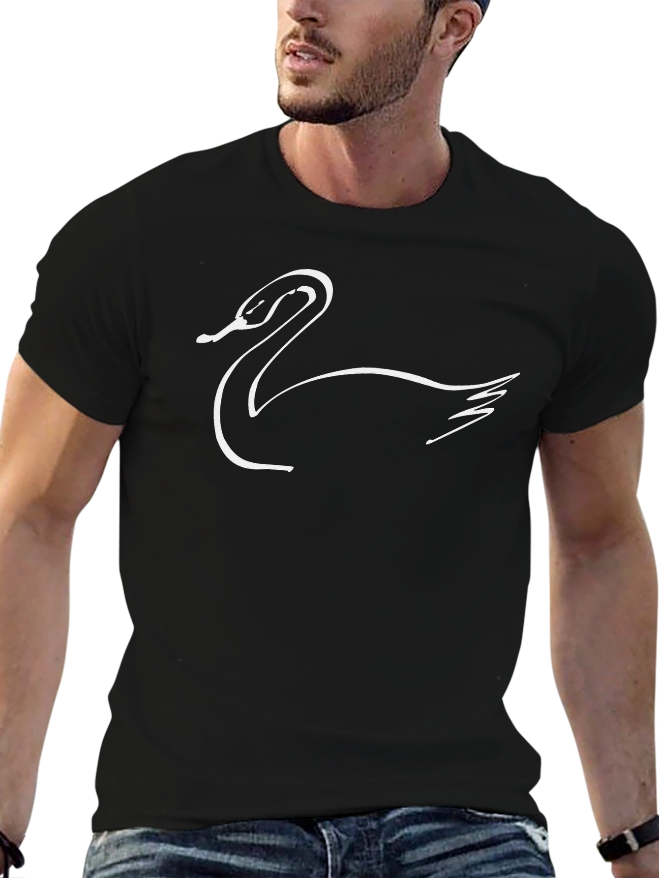 Elegant Swan Graphic Tee - Stylish Black T-Shirt