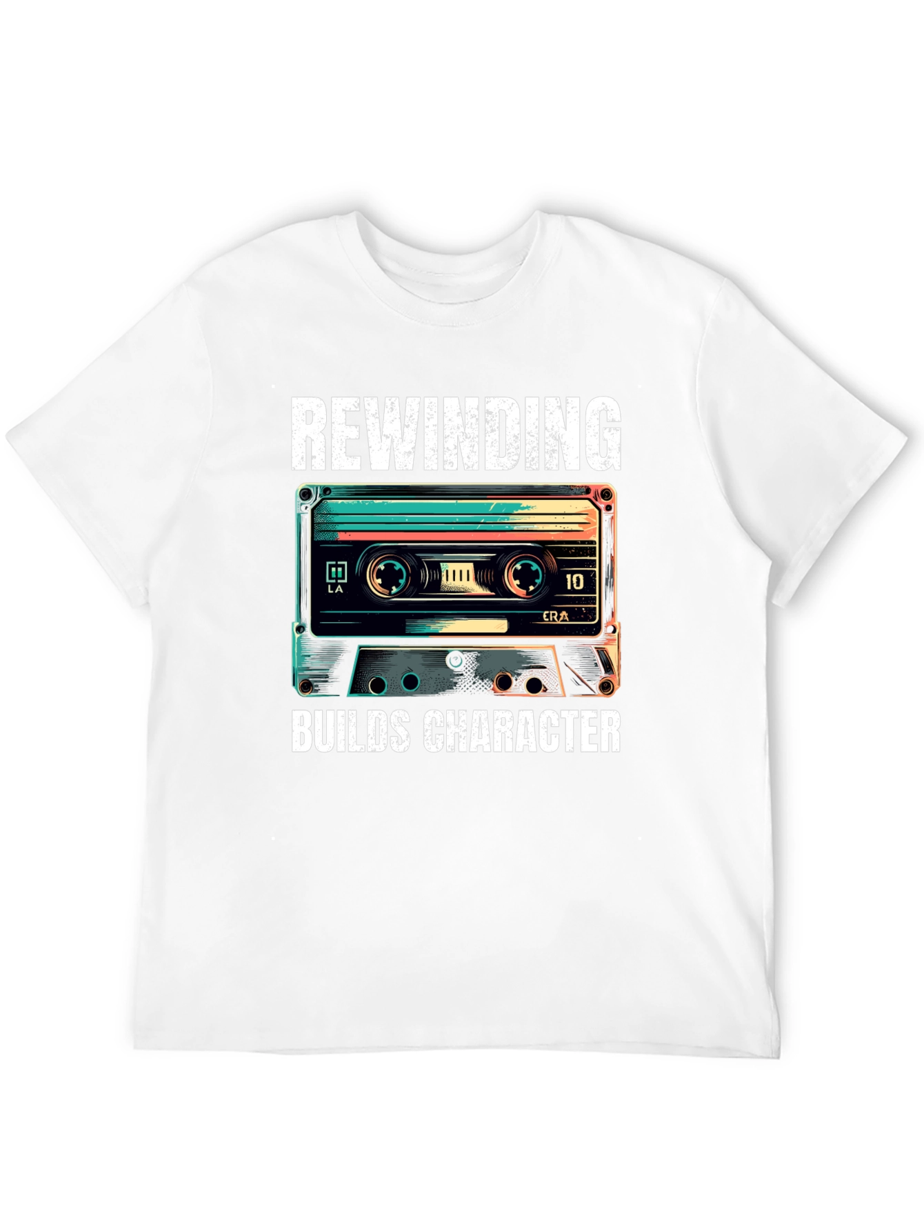 Rewinding Builds Character Retro Cassette T-Shirt