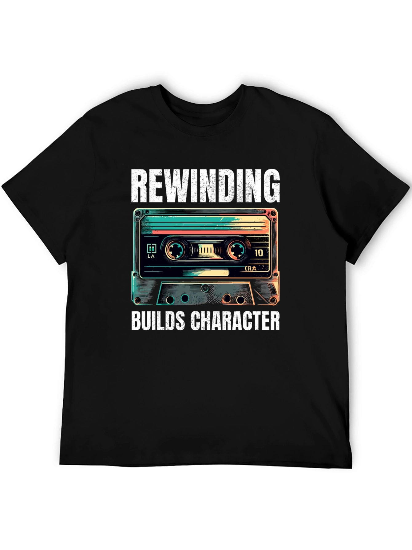 Rewinding Builds Character Retro Cassette T-Shirt