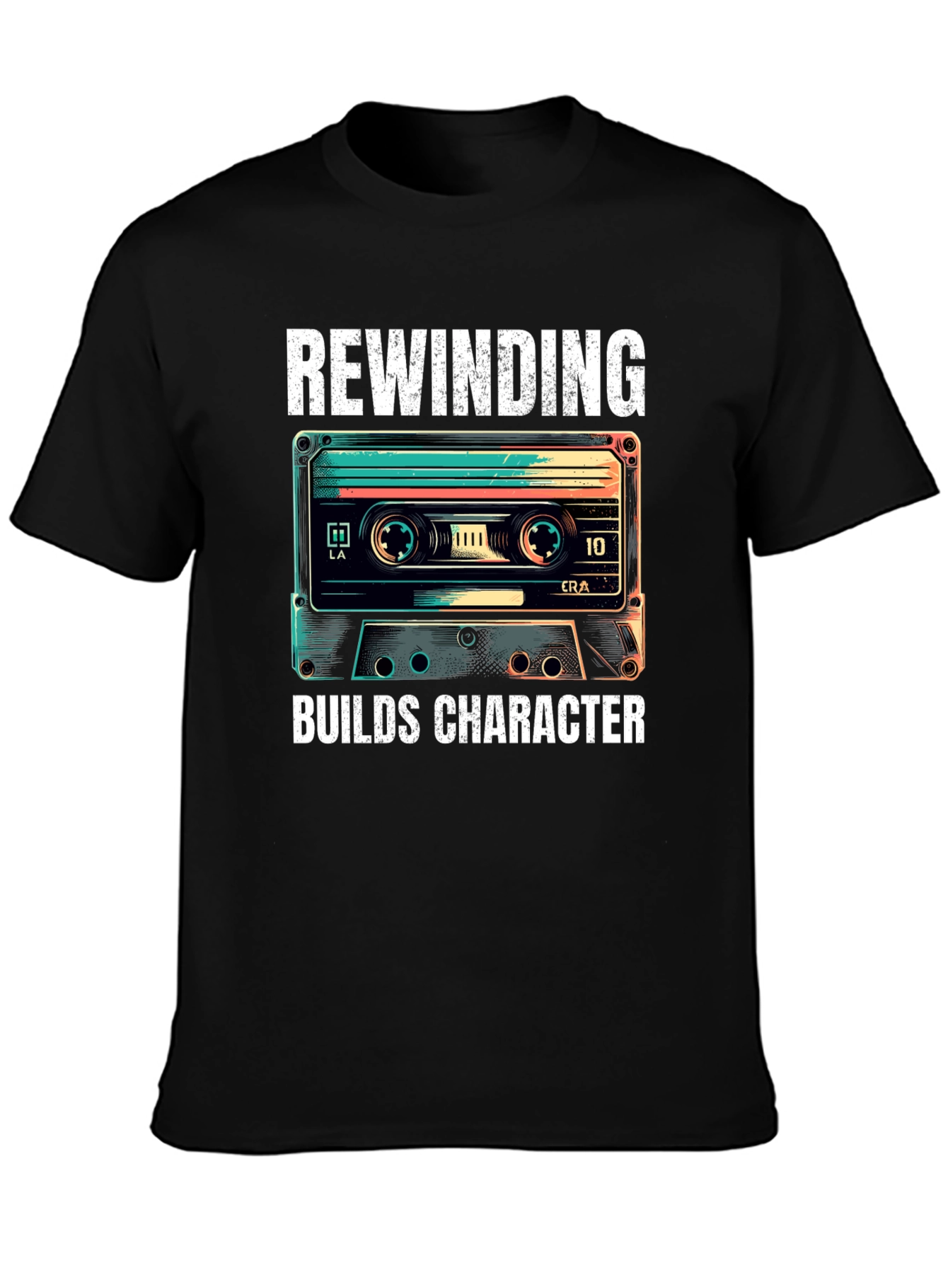 Rewinding Builds Character Retro Cassette T-Shirt