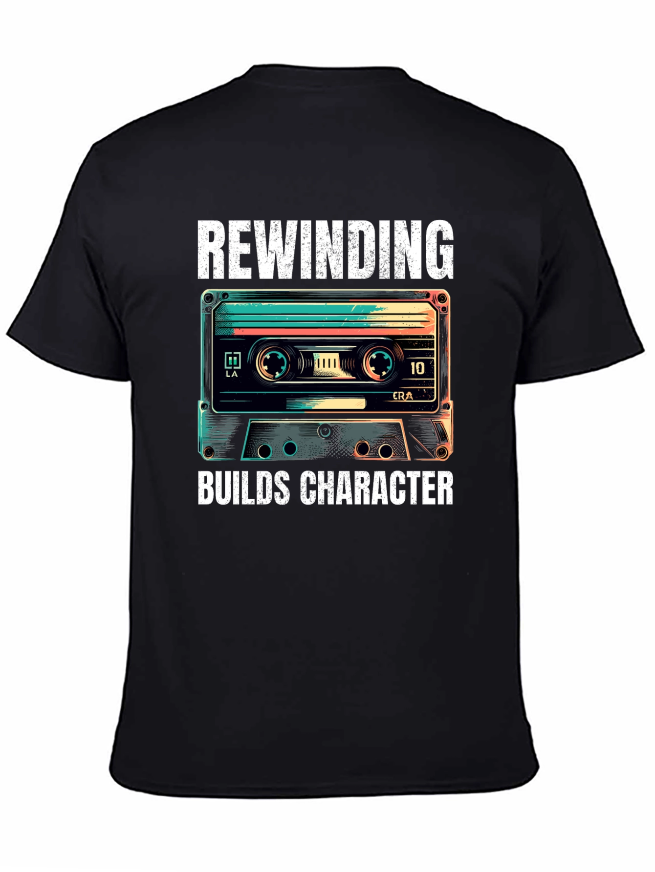 Rewinding Builds Character Retro Cassette T-Shirt