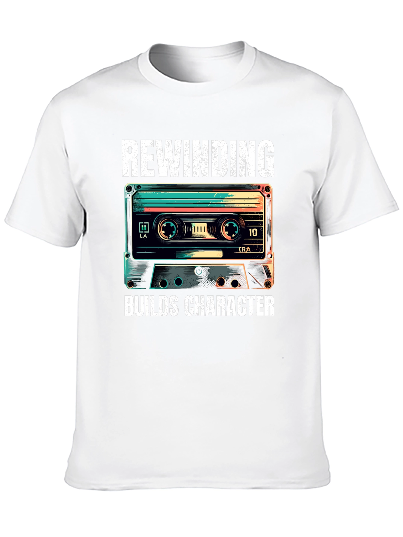 Rewinding Builds Character Retro Cassette T-Shirt