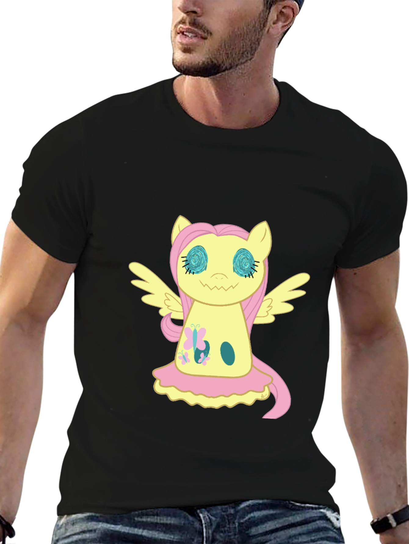 Fluttershy Graphic Print Black T-Shirt