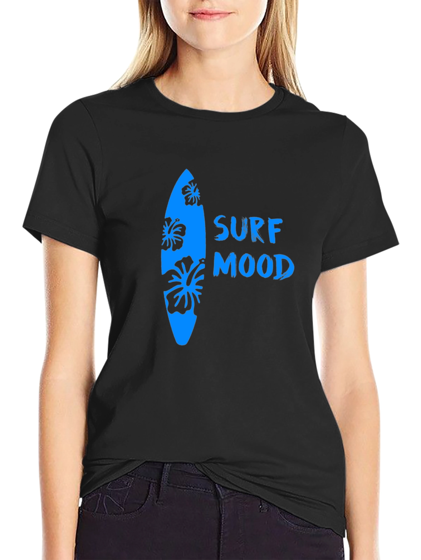 Surf Mood Graphic Tee - Black Cotton T-Shirt