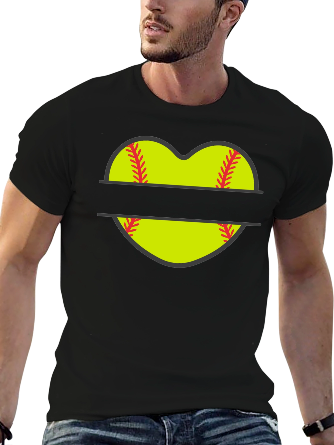 Softball Heart Graphic Tee - Black T-Shirt