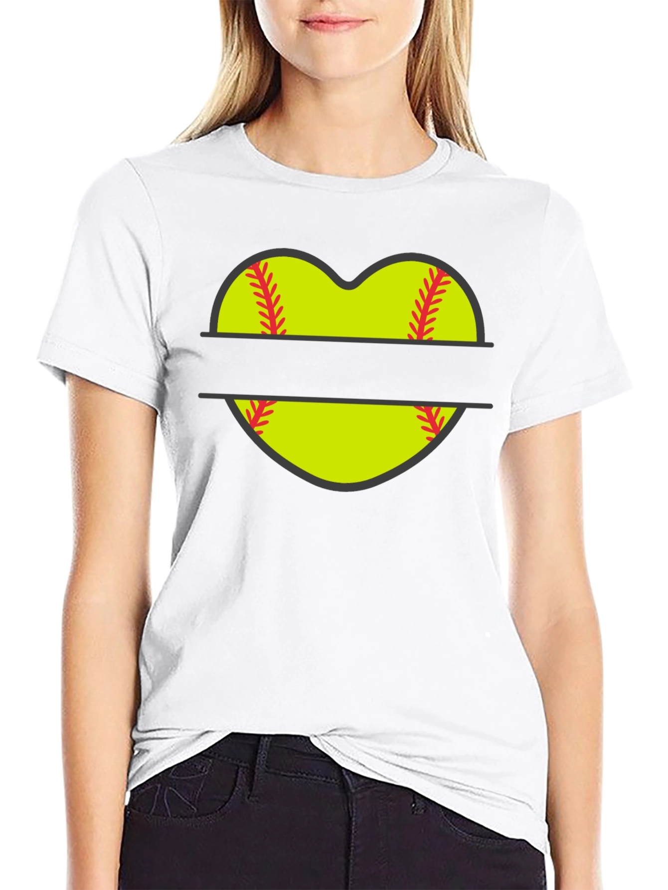 Softball Heart Graphic Tee - Black T-Shirt