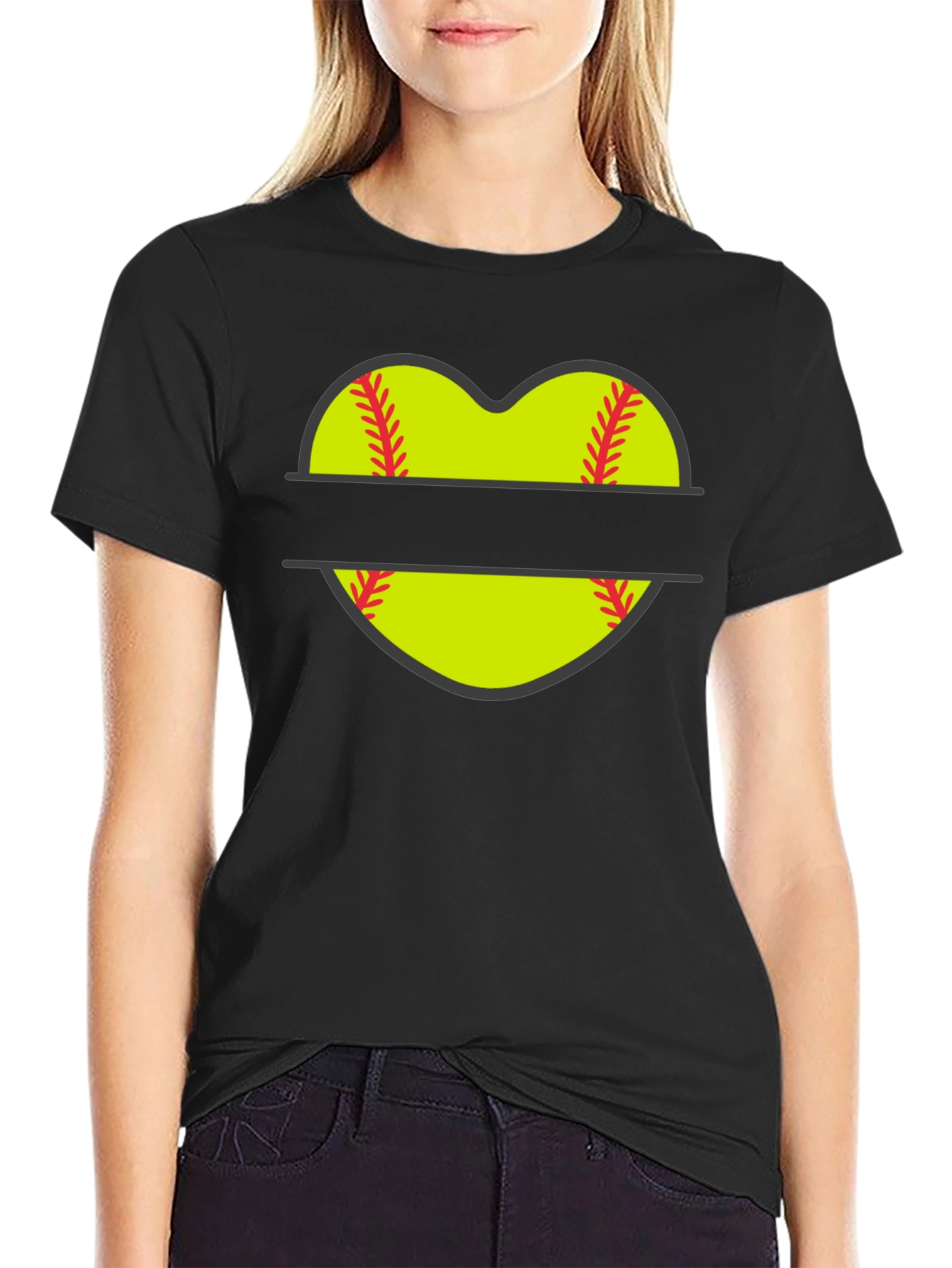 Softball Heart Graphic Tee - Black T-Shirt