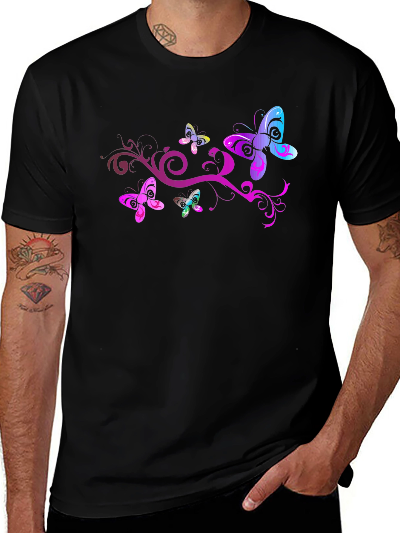 Butterfly Swirl Graphic Tee - Black Cotton Blend