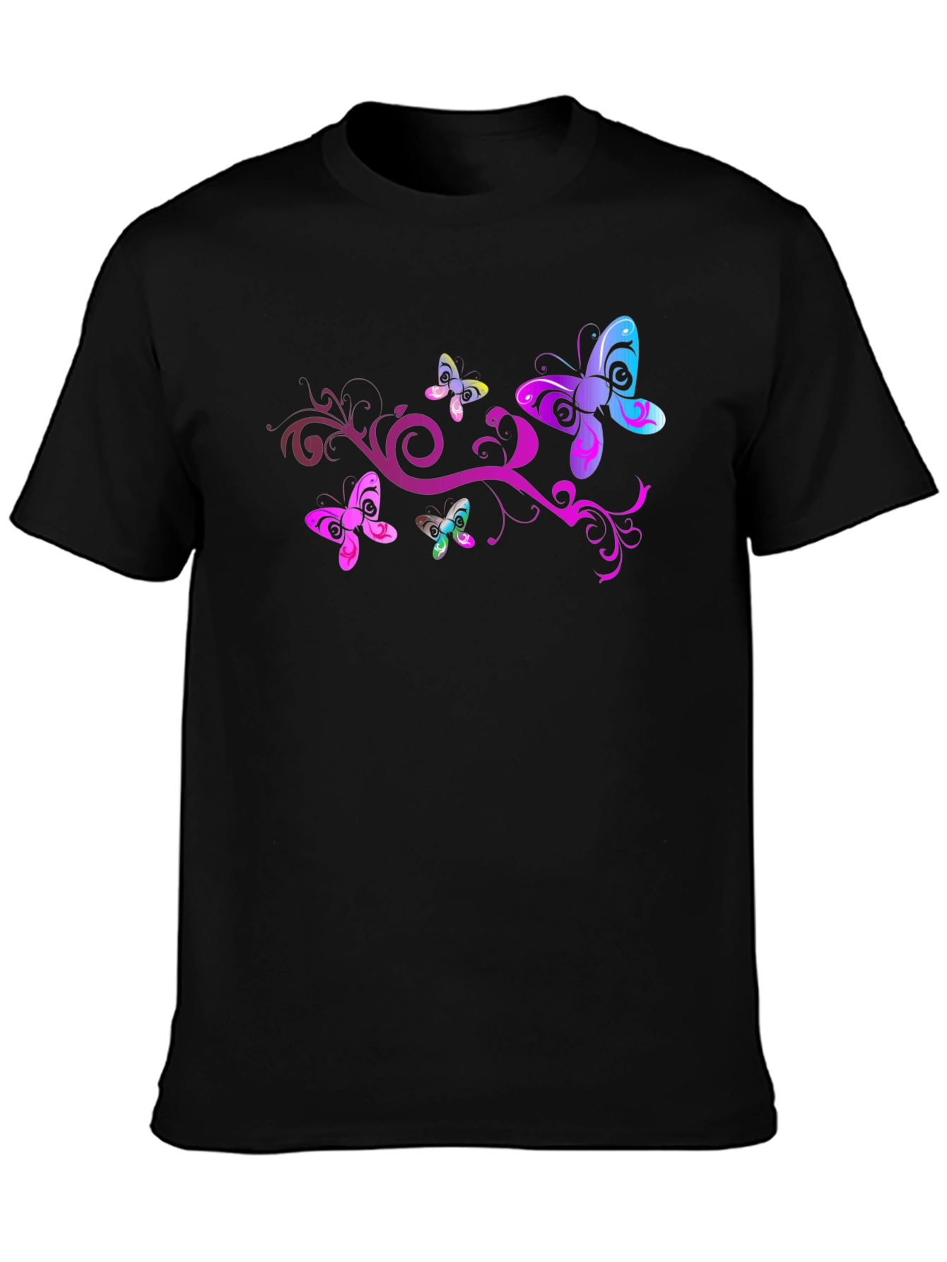 Butterfly Swirl Graphic Tee - Black Cotton Blend