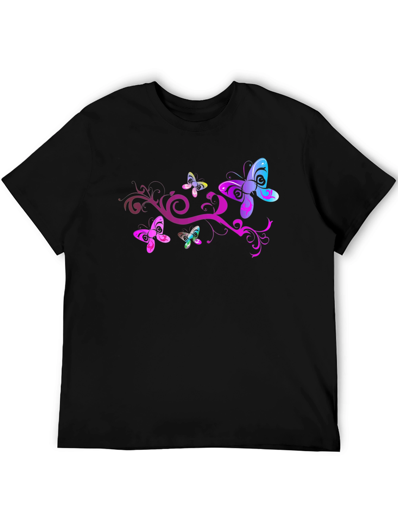 Butterfly Swirl Graphic Tee - Black Cotton Blend