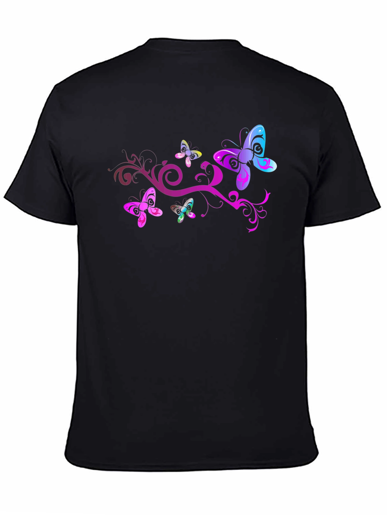 Butterfly Swirl Graphic Tee - Black Cotton Blend