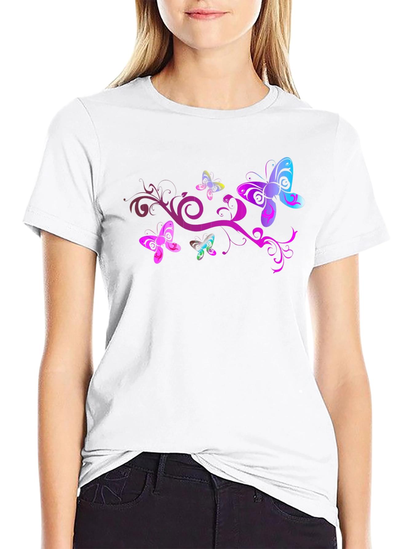 Butterfly Swirl Graphic Tee - Black Cotton Blend