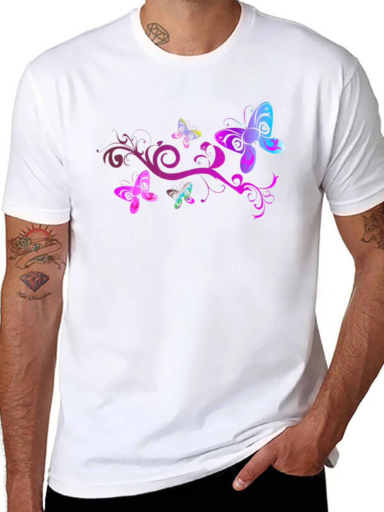 Butterfly Swirl Graphic Tee - Black Cotton Blend