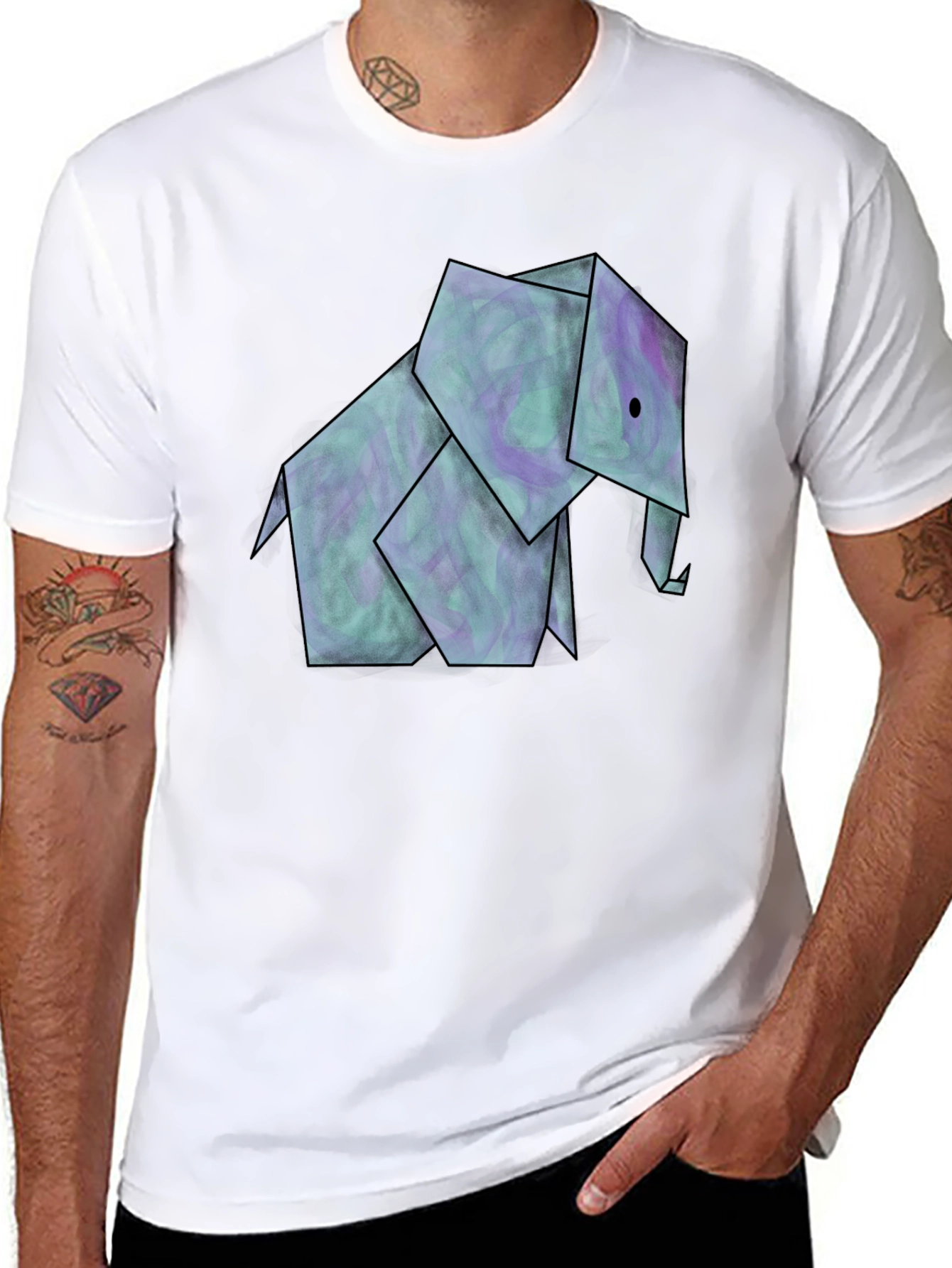 Origami Elephant Graphic Tee - Unique Design