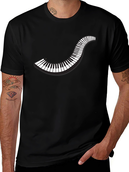 Curved Piano Keys Graphic Tee - Black Cotton T-Shirt