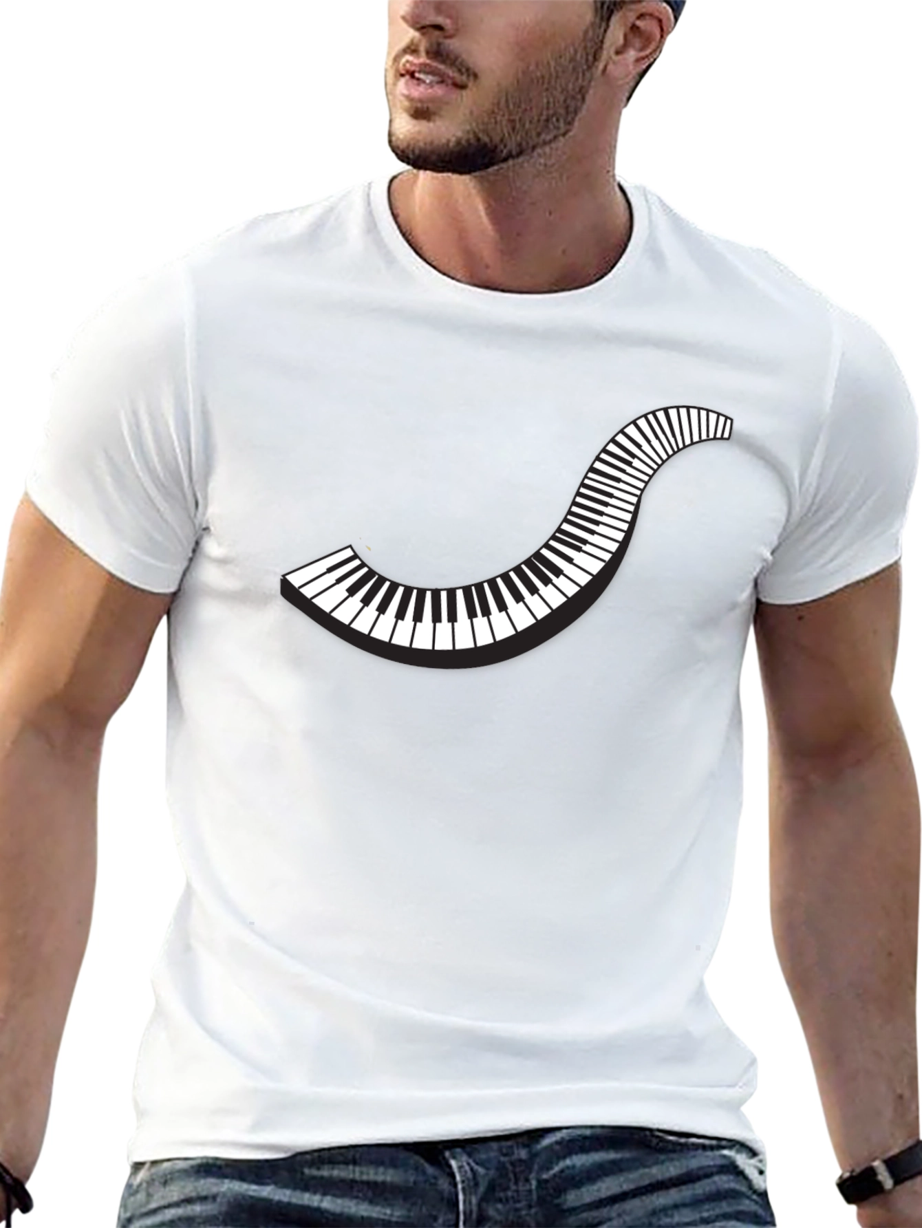 Curved Piano Keys Graphic Tee - Black Cotton T-Shirt