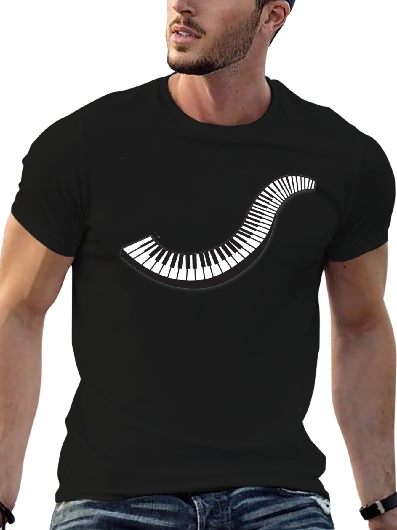 Curved Piano Keys Graphic Tee - Black Cotton T-Shirt