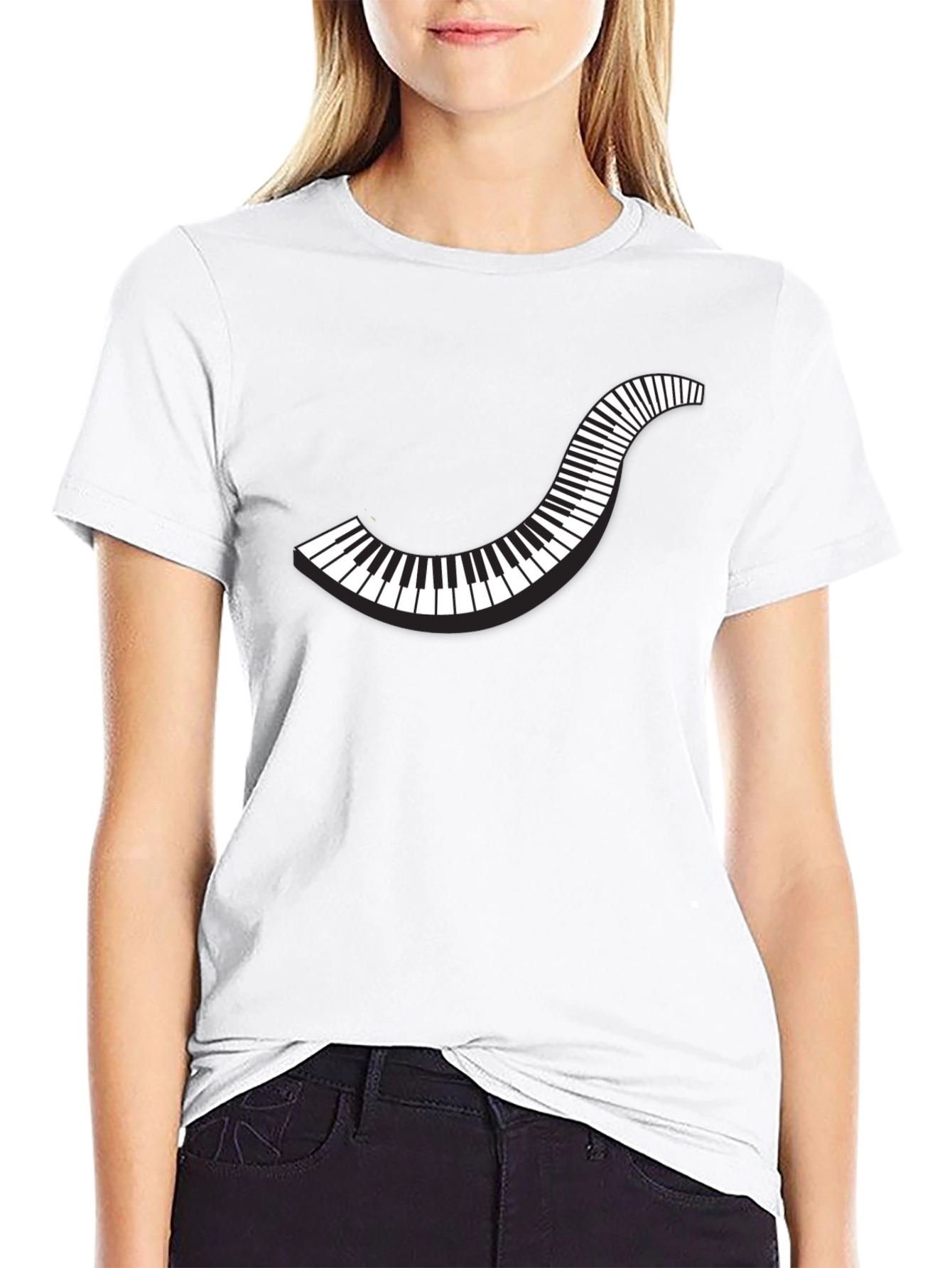 Curved Piano Keys Graphic Tee - Black Cotton T-Shirt