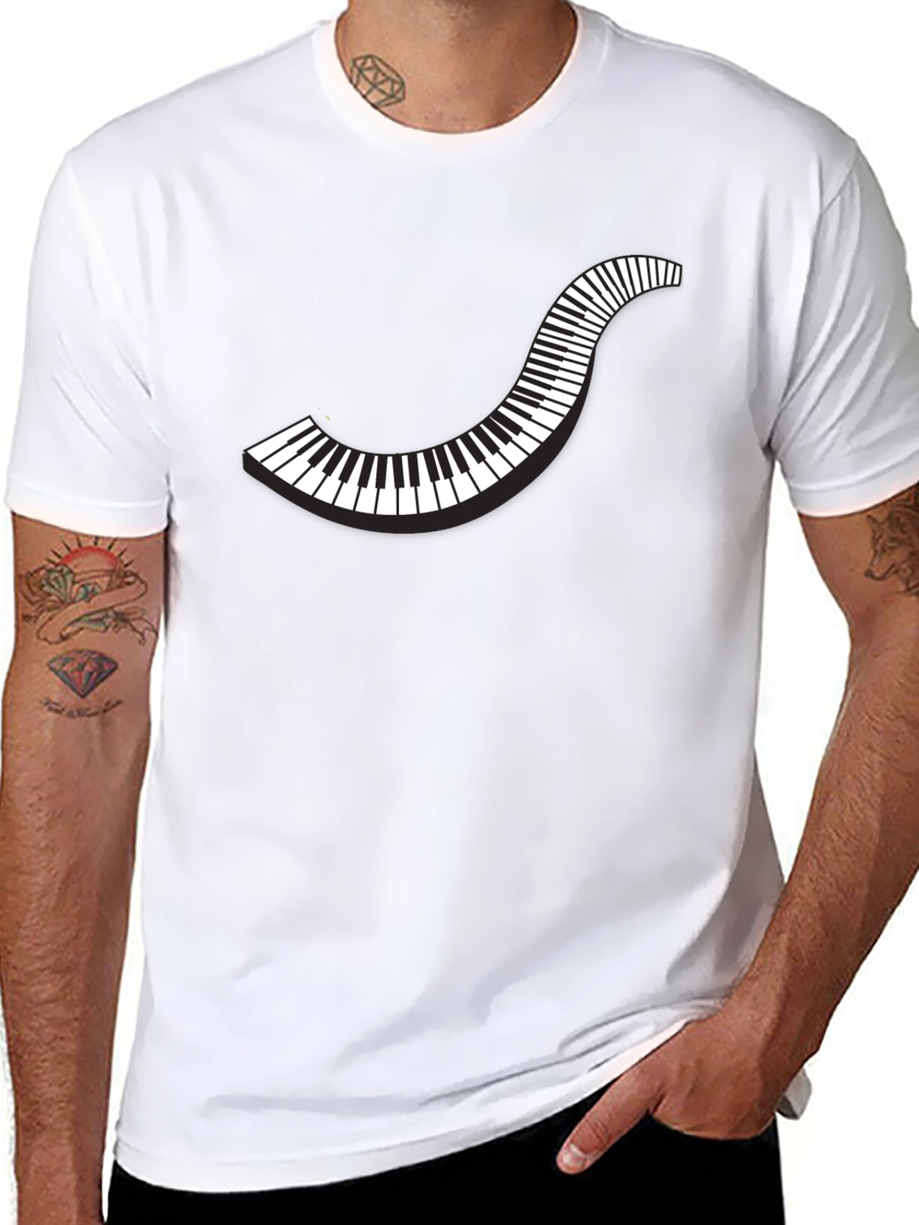 Curved Piano Keys Graphic Tee - Black Cotton T-Shirt