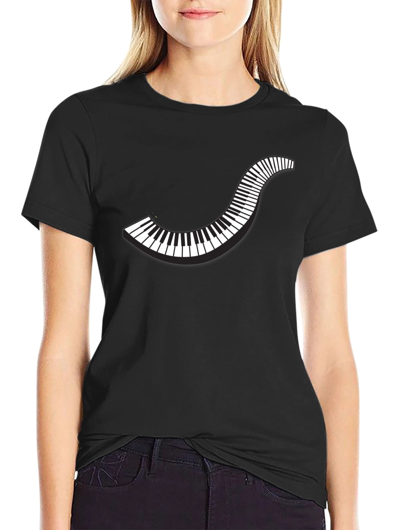 Curved Piano Keys Graphic Tee - Black Cotton T-Shirt