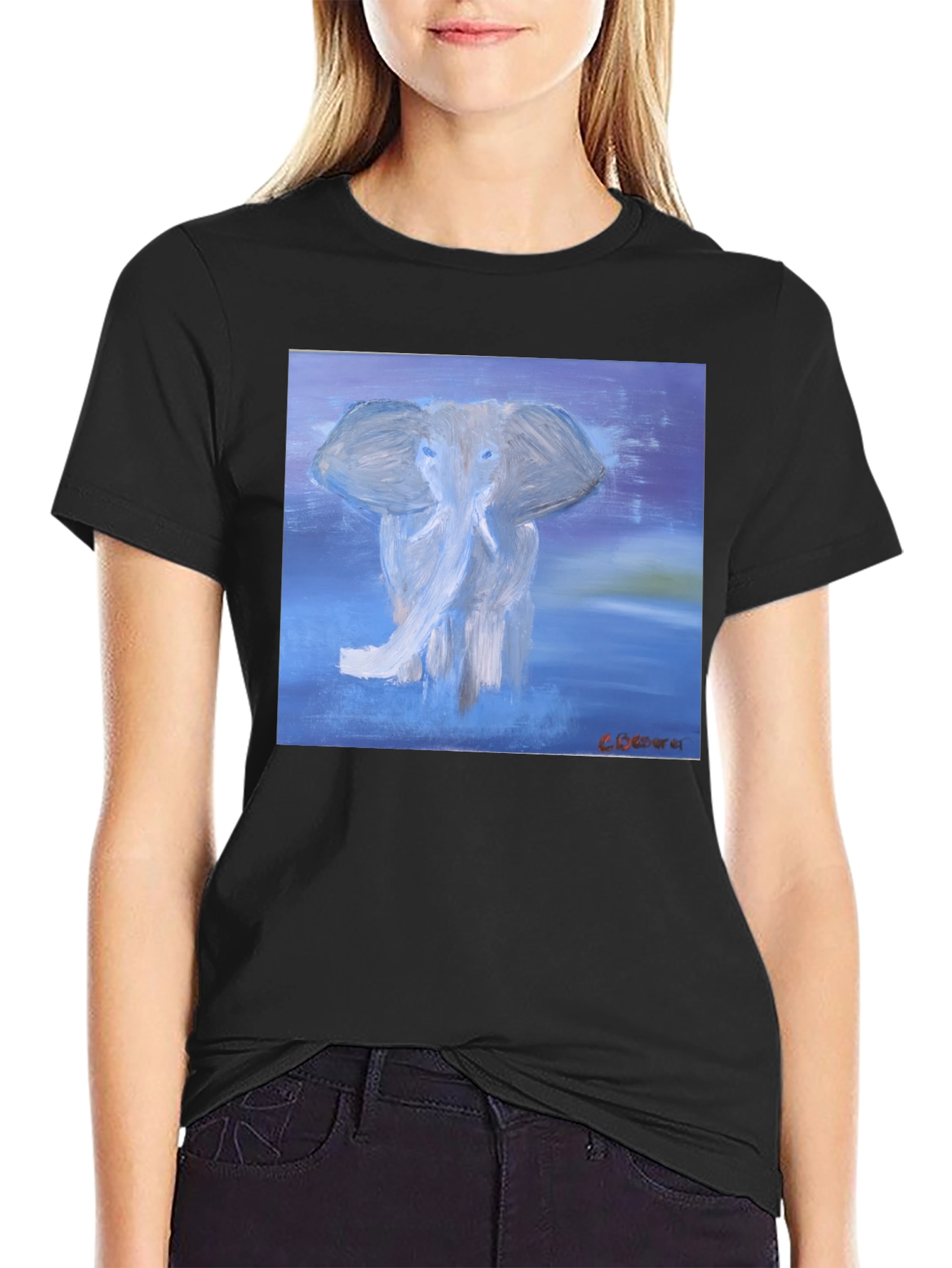 Elephant Art Graphic T-Shirt - Stylish Crew Neck Tee
