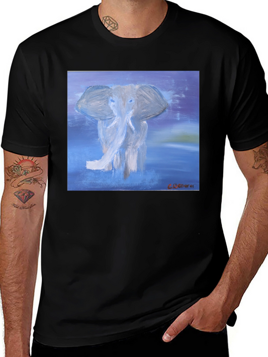 Elephant Art Graphic T-Shirt - Stylish Crew Neck Tee