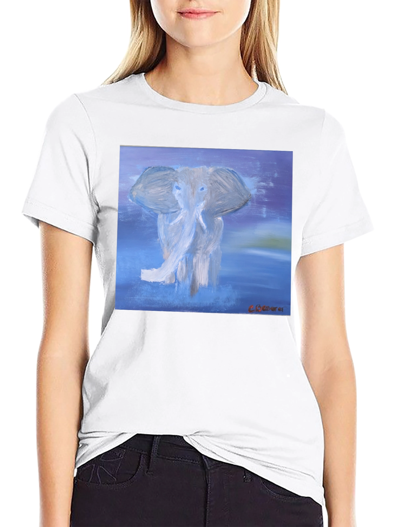 Elephant Art Graphic T-Shirt - Stylish Crew Neck Tee