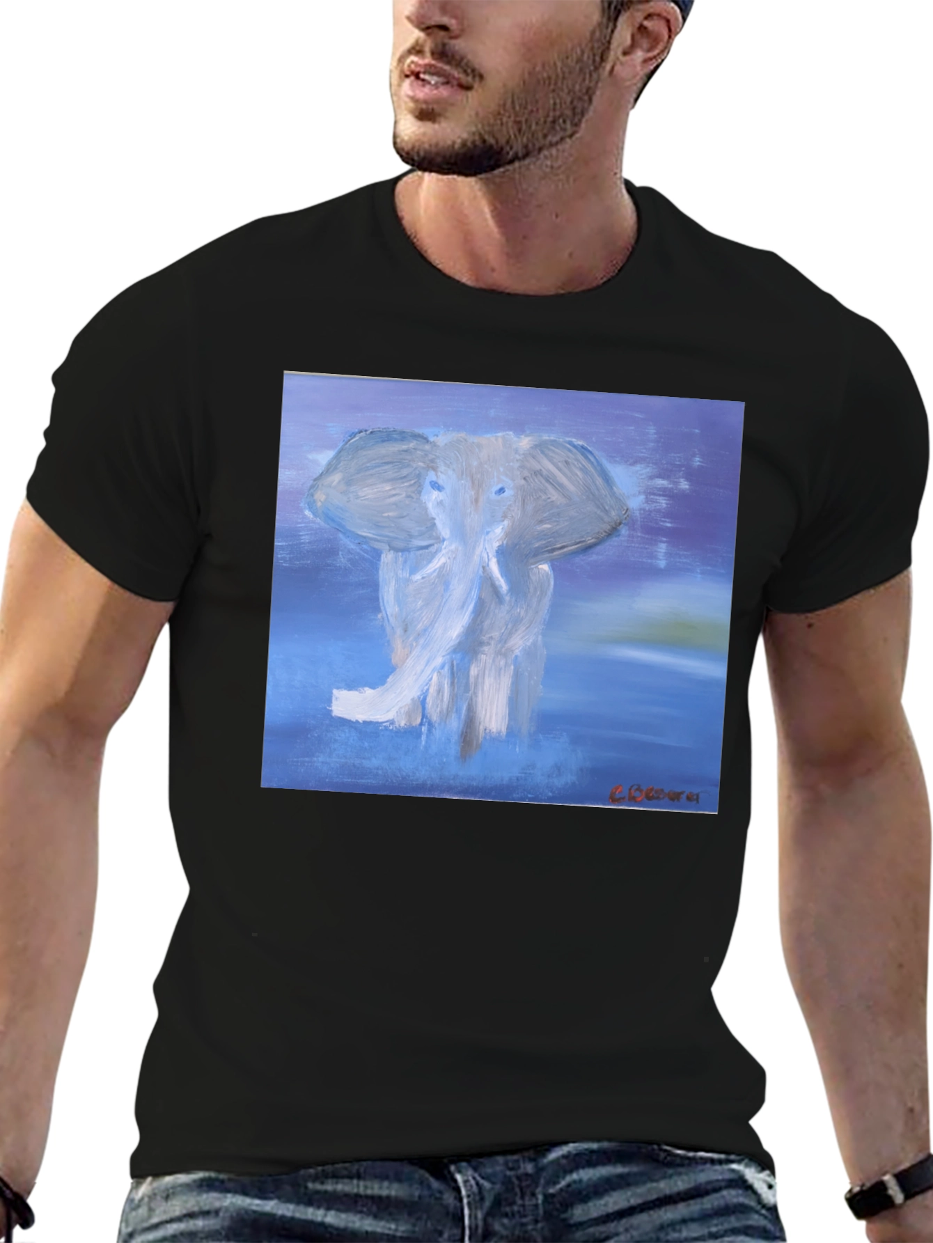 Elephant Art Graphic T-Shirt - Stylish Crew Neck Tee