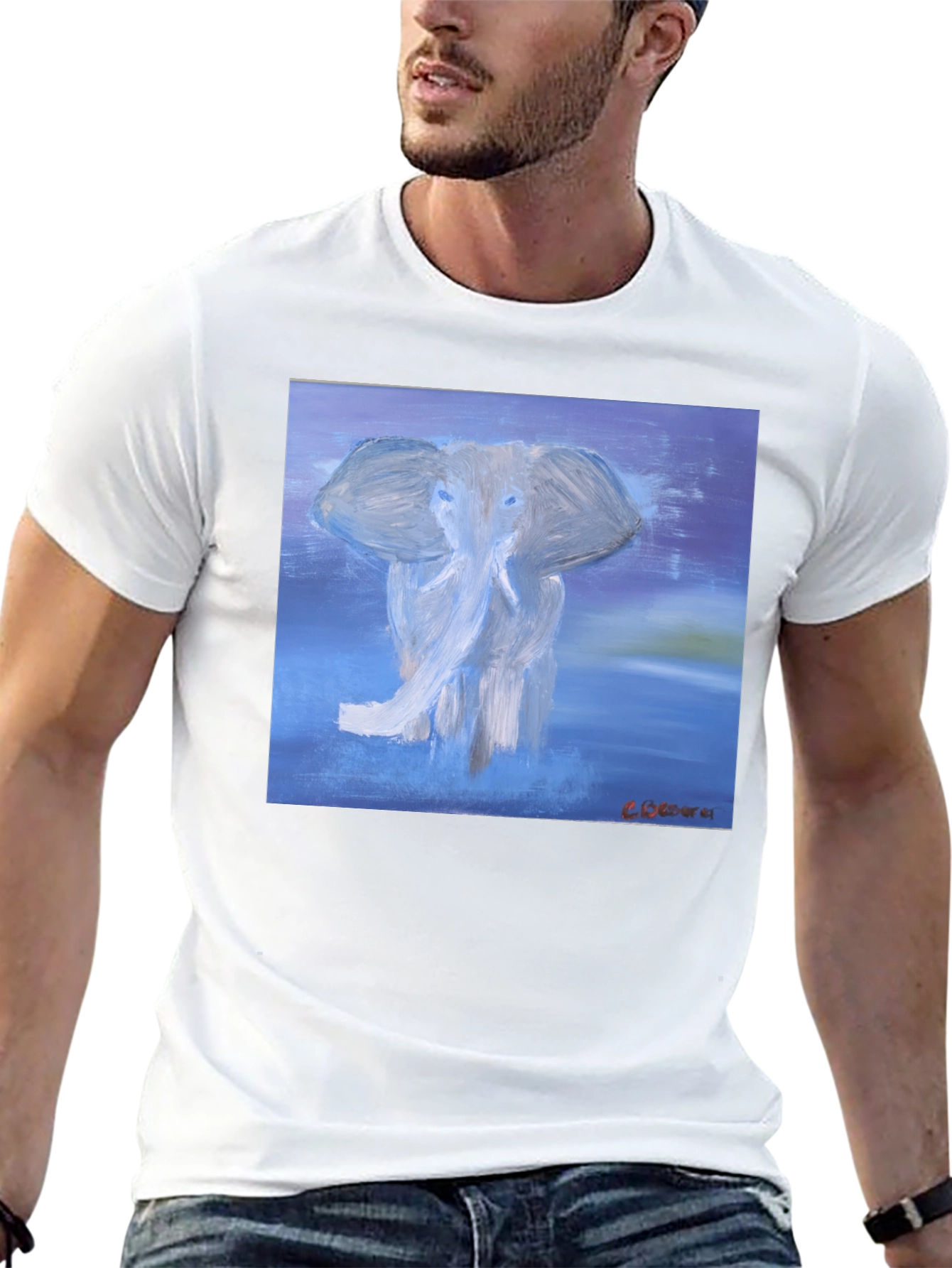 Elephant Art Graphic T-Shirt - Stylish Crew Neck Tee