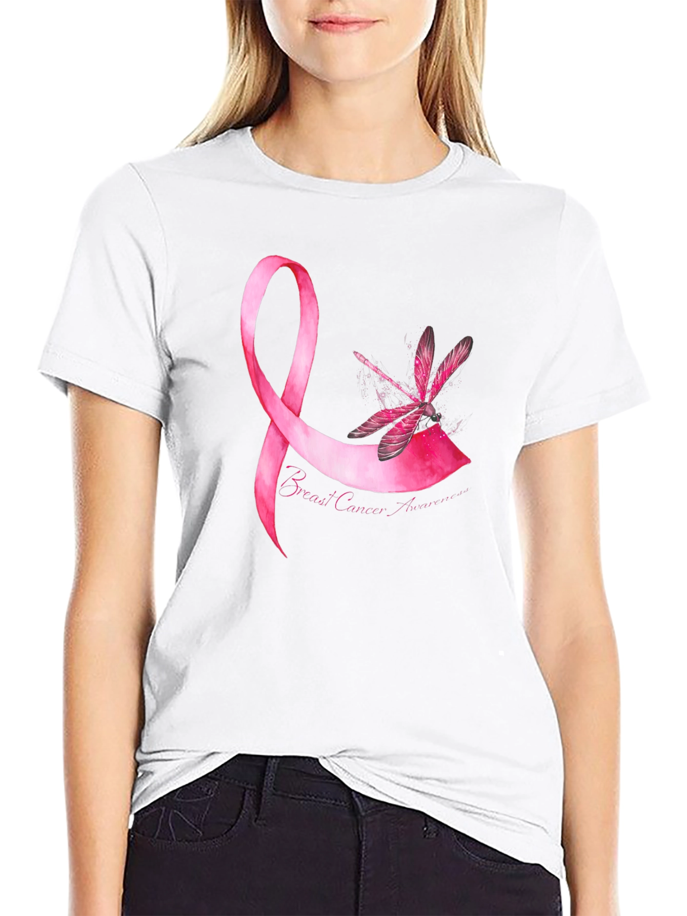 Breast Cancer Awareness Pink Ribbon Dragonfly T-Shirt