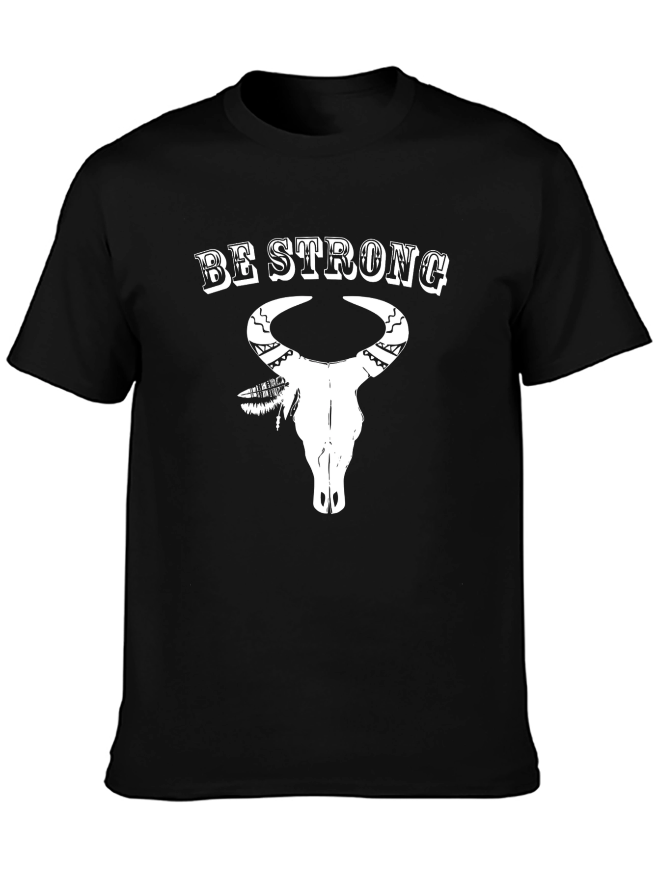 Be Strong Bull Skull Graphic Print Tee - Black