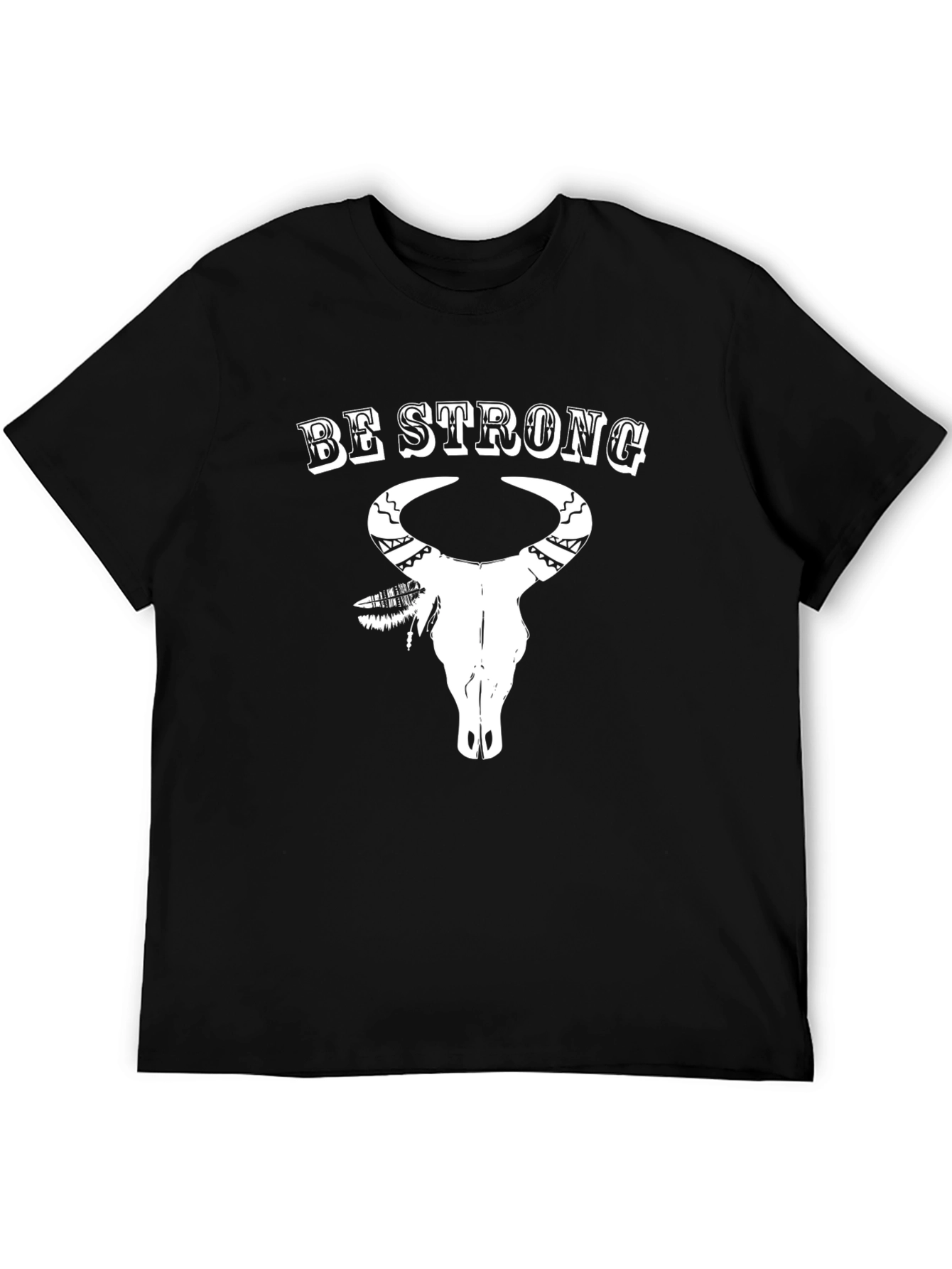Be Strong Bull Skull Graphic Print Tee - Black