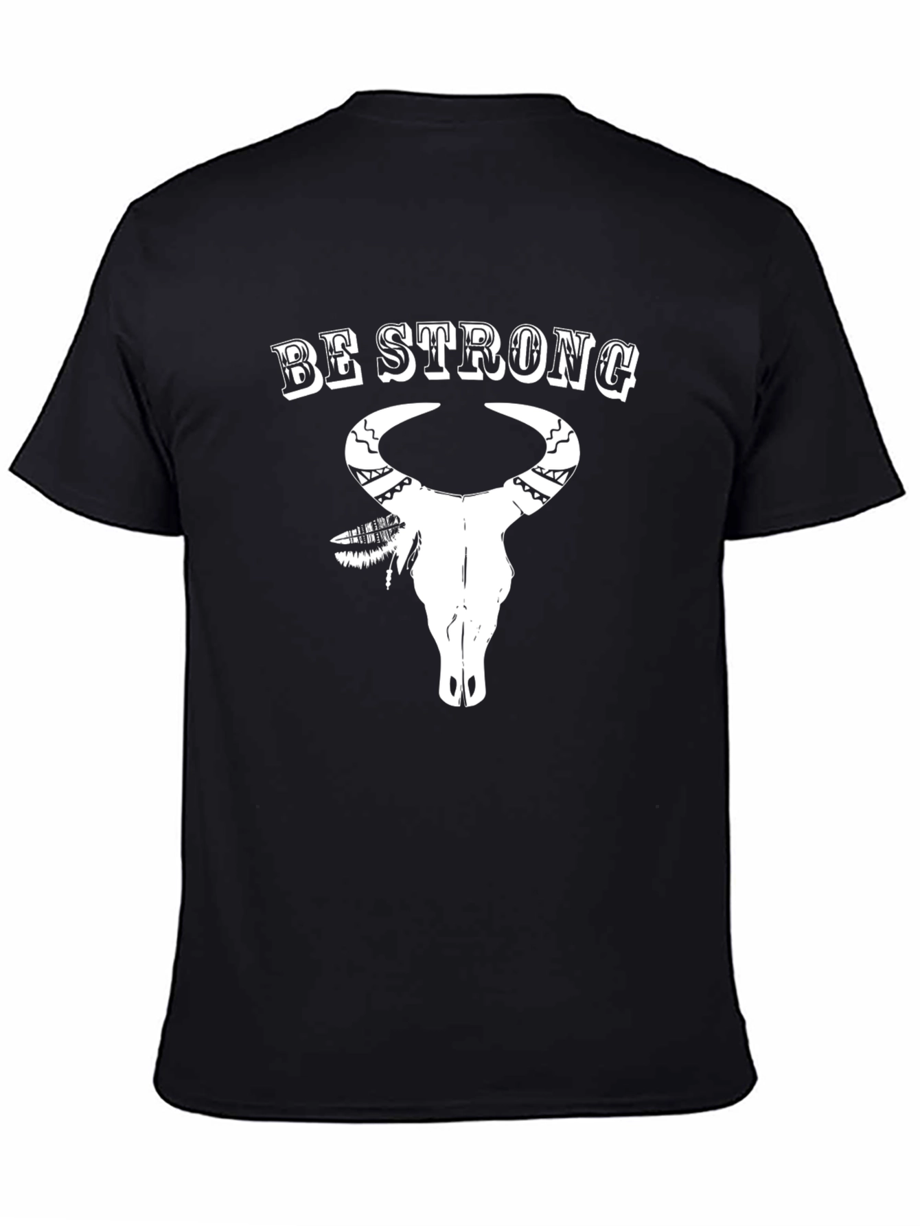 Be Strong Bull Skull Graphic Print Tee - Black