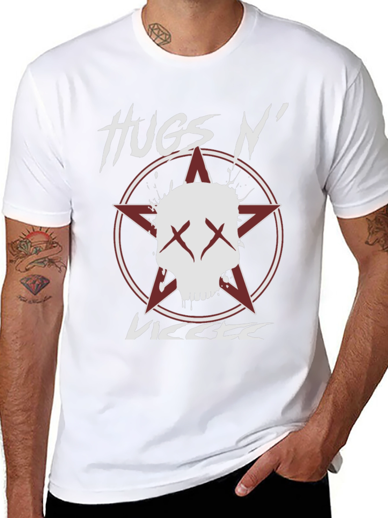 Hugs N VICCTE Black Graphic T-Shirt with Skull Design