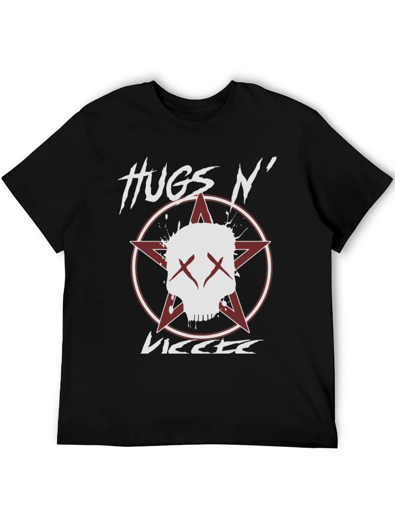Hugs N VICCTE Black Graphic T-Shirt with Skull Design