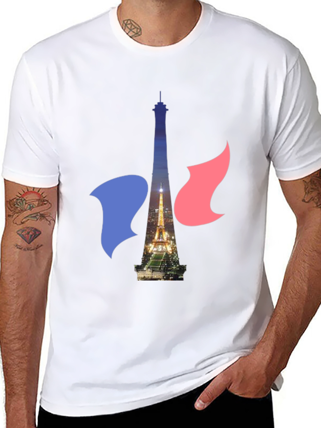 Paris Eiffel Tower Graphic Tee - French Flag