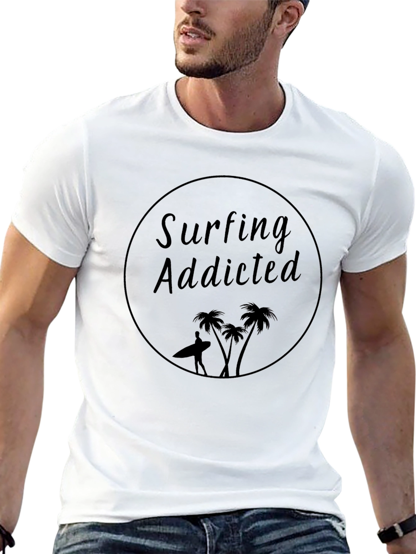 Surfing Addicted Graphic Black T-Shirt