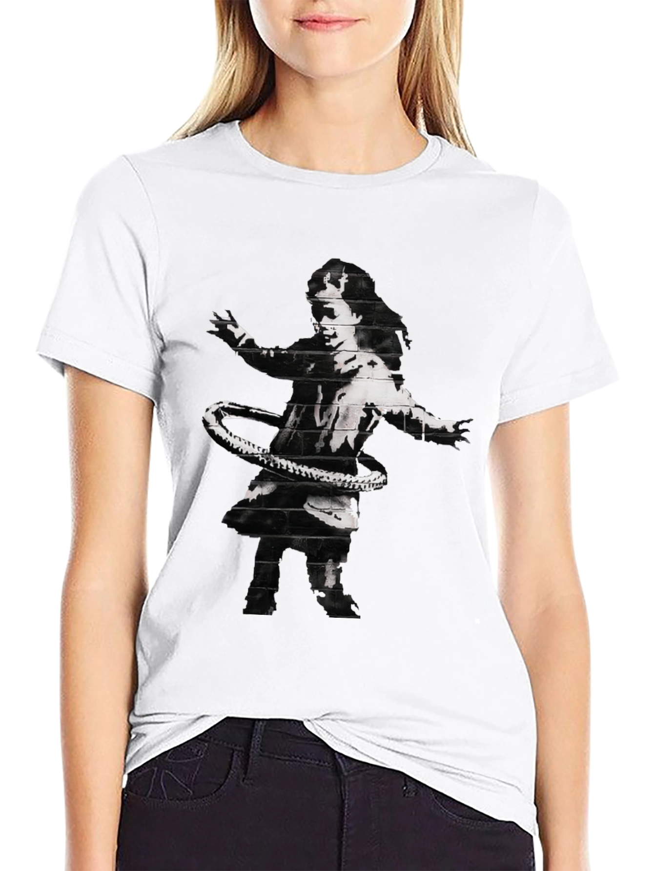 Banksy Hula Hoop Girl Graphic Tee - Black