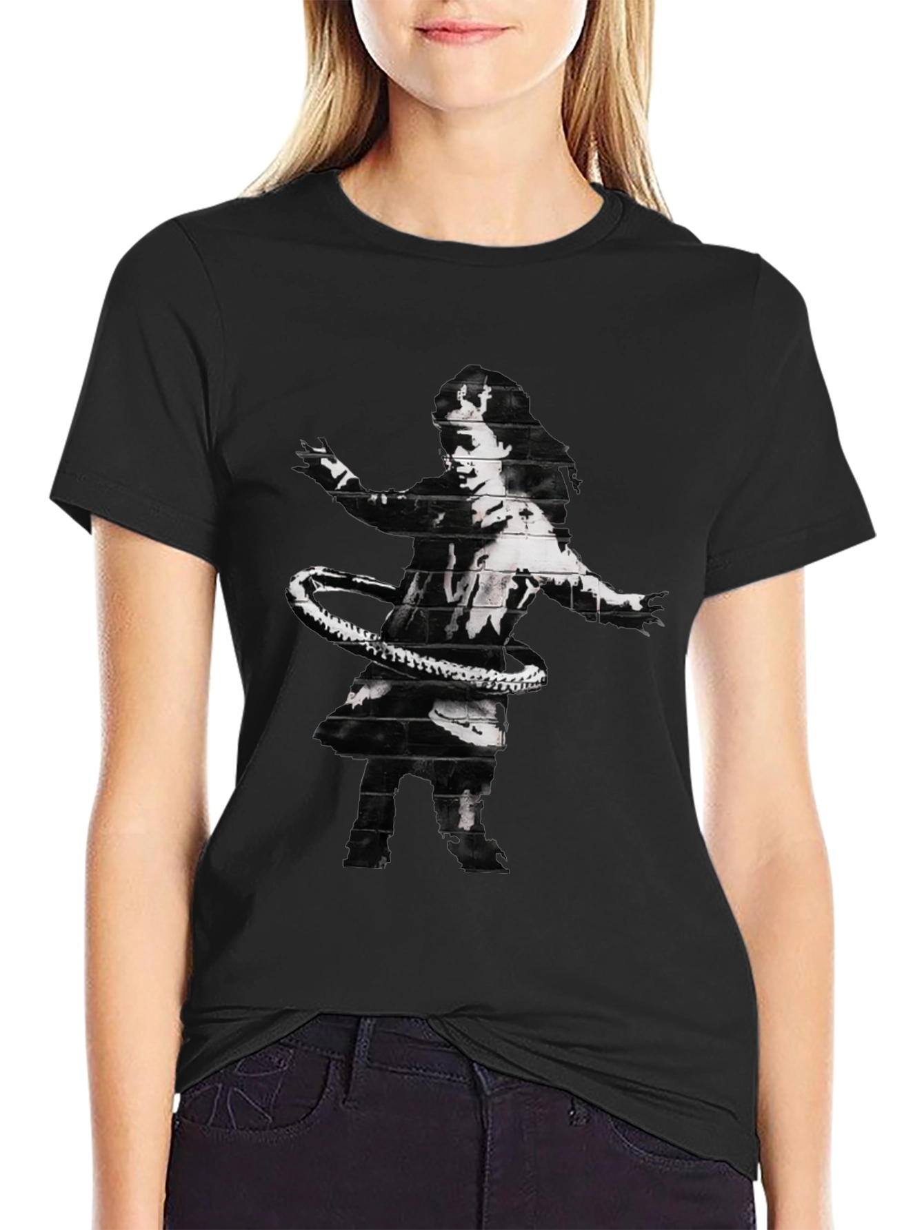 Banksy Hula Hoop Girl Graphic Tee - Black