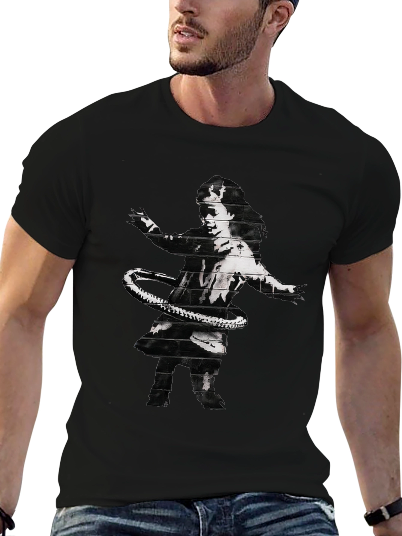 Banksy Hula Hoop Girl Graphic Tee - Black