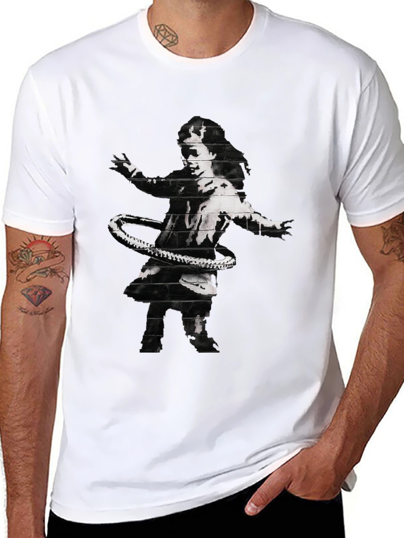 Banksy Hula Hoop Girl Graphic Tee - Black