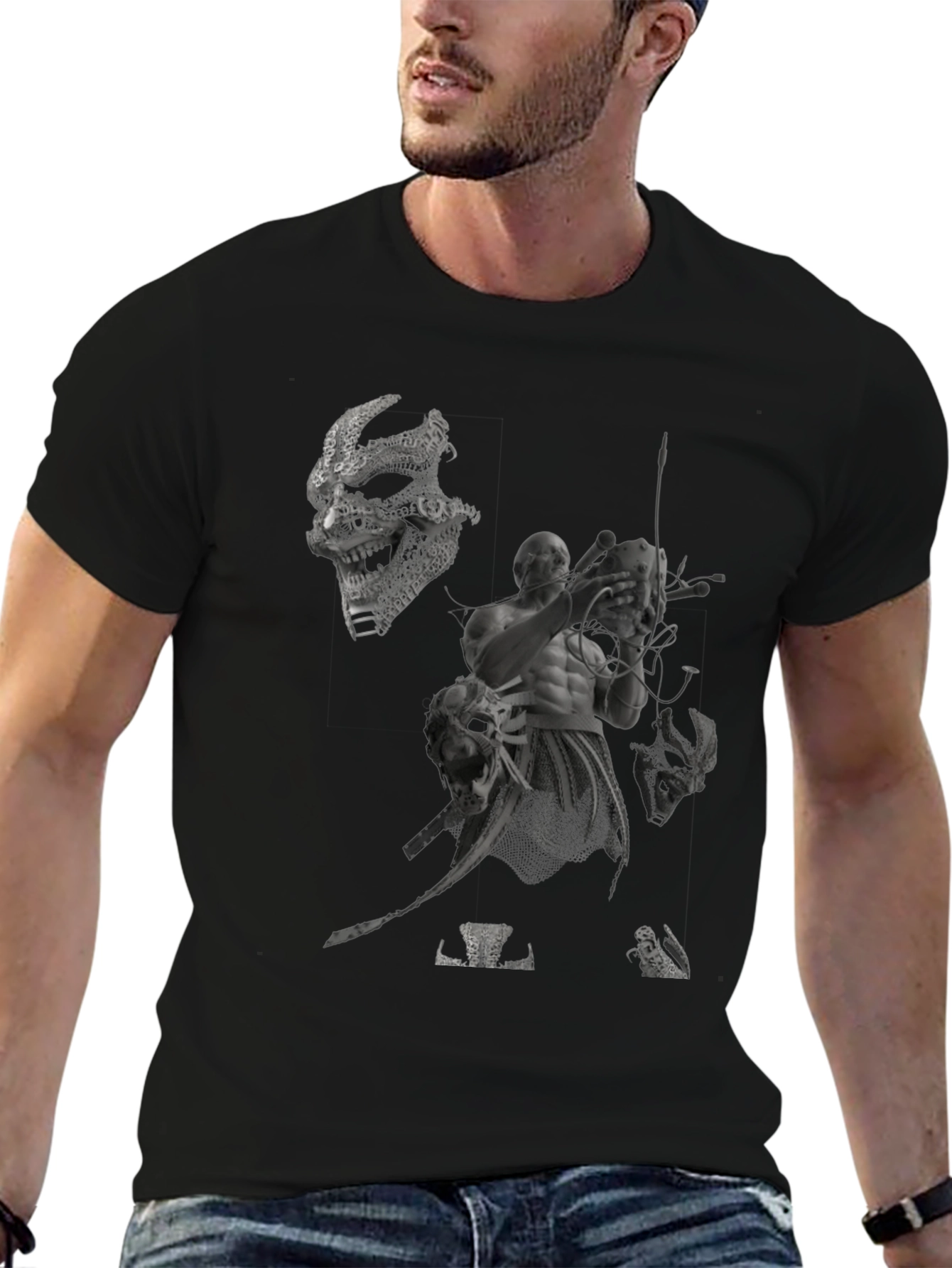 Mens Black Graphic Print Tee