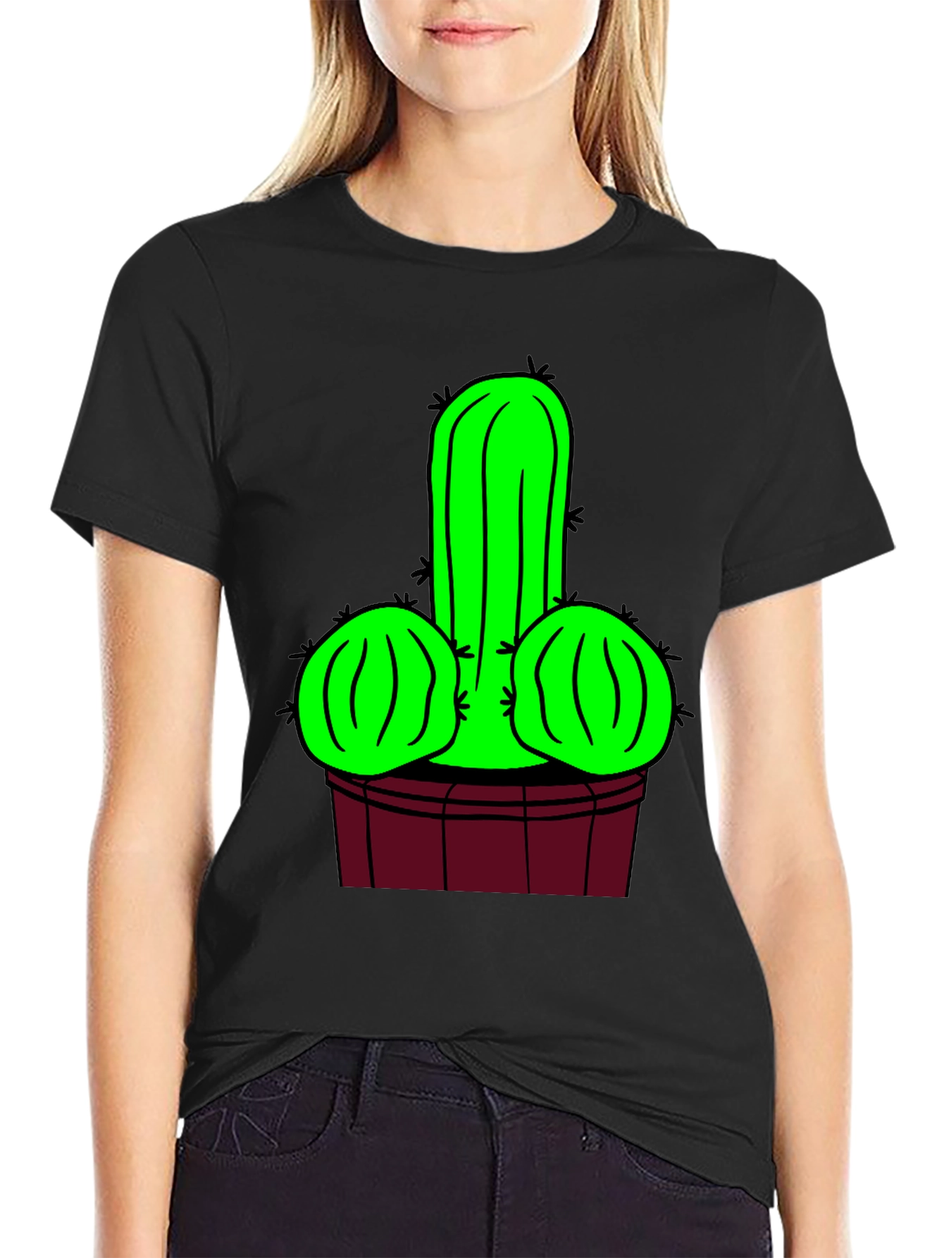 Novelty Cactus Graphic T-Shirt - Black