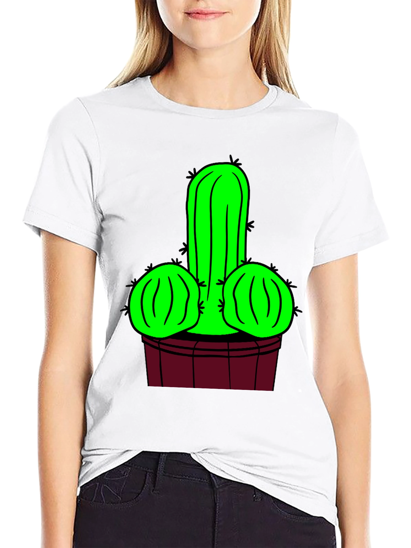 Novelty Cactus Graphic T-Shirt - Black