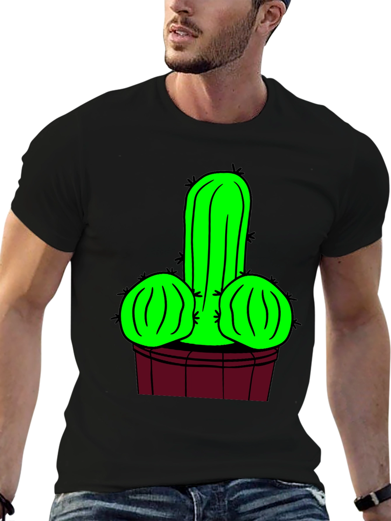 Novelty Cactus Graphic T-Shirt - Black