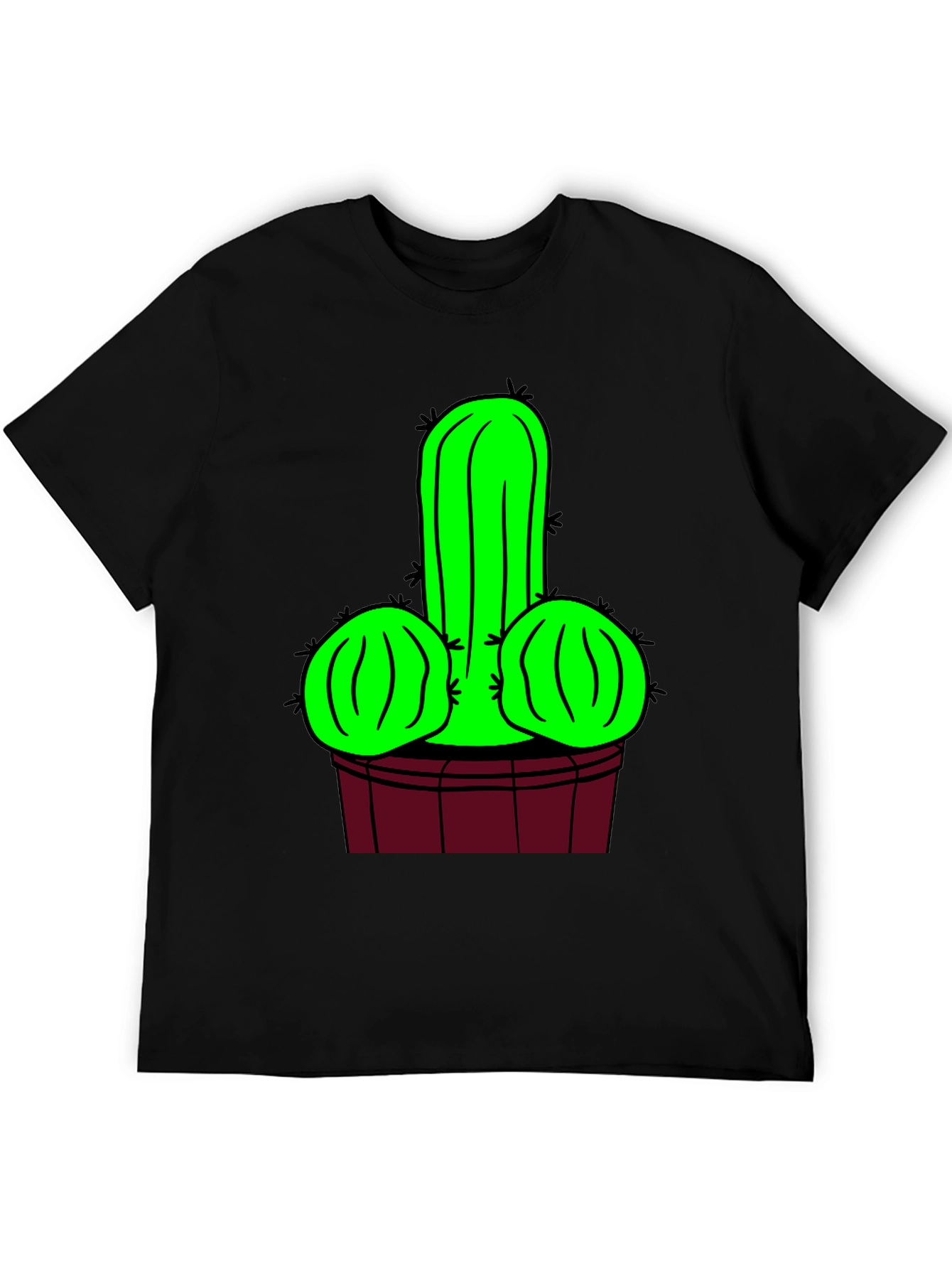 Novelty Cactus Graphic T-Shirt - Black