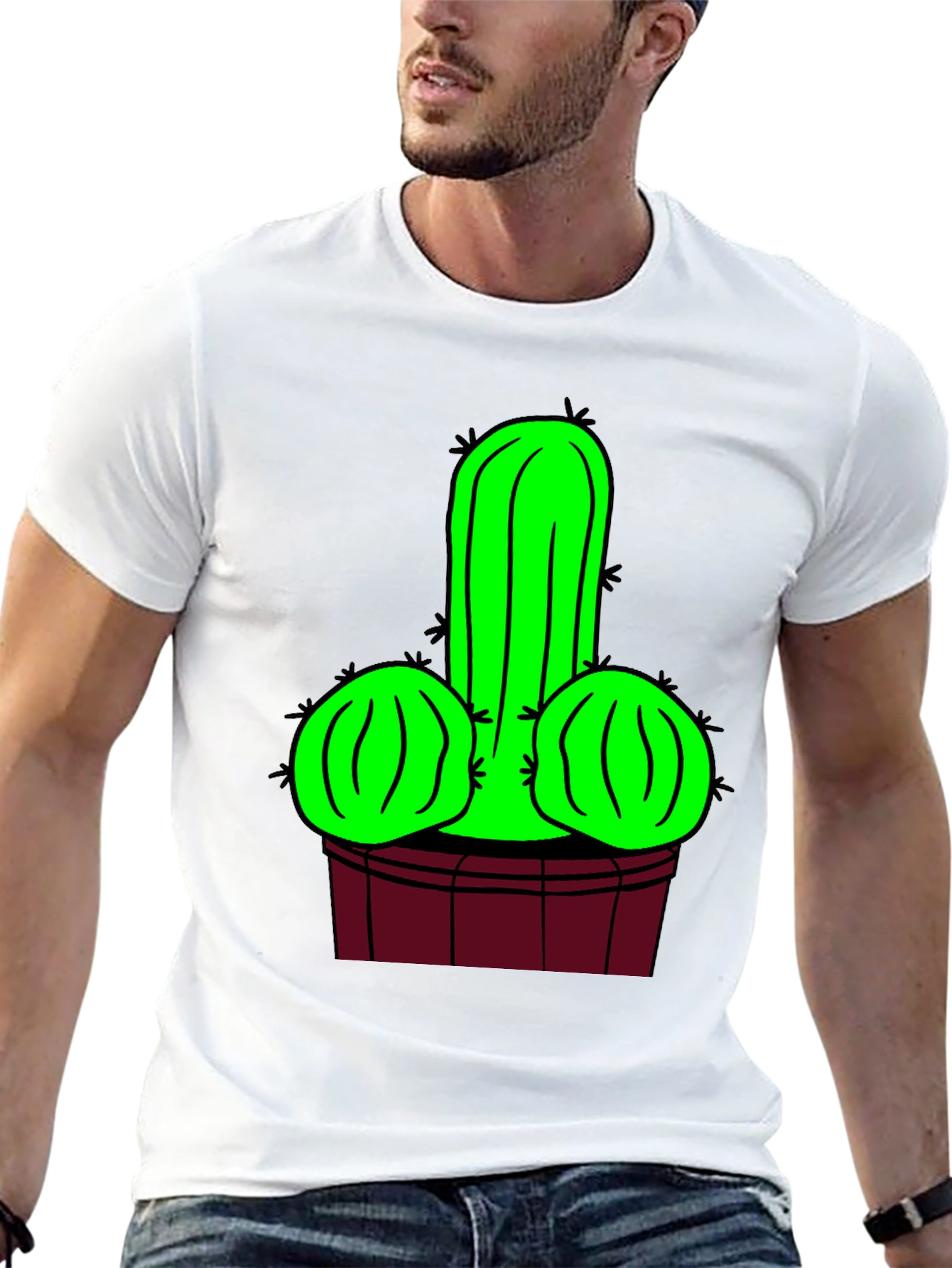 Novelty Cactus Graphic T-Shirt - Black
