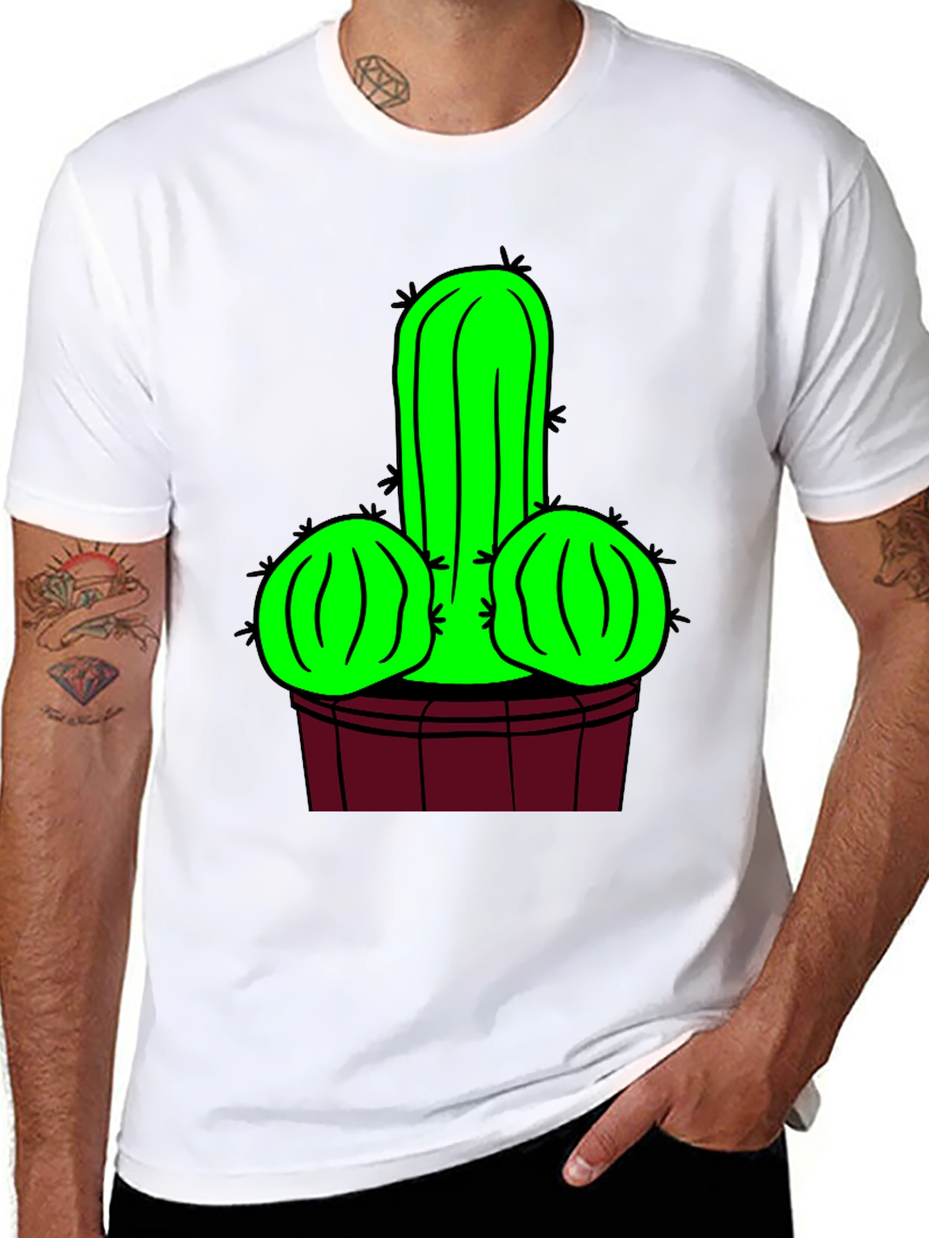 Novelty Cactus Graphic T-Shirt - Black